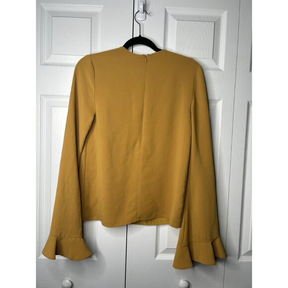 C/MEO Collective Mustard Yellow Long Sleeve Ruffle Blouse Women's Size Small S - Picture 9 of 10